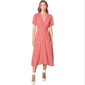 FAITHFUL THE BRAND Sonja Midi Dress Maddy Floral Print - Vintage Red,Size S/ US4